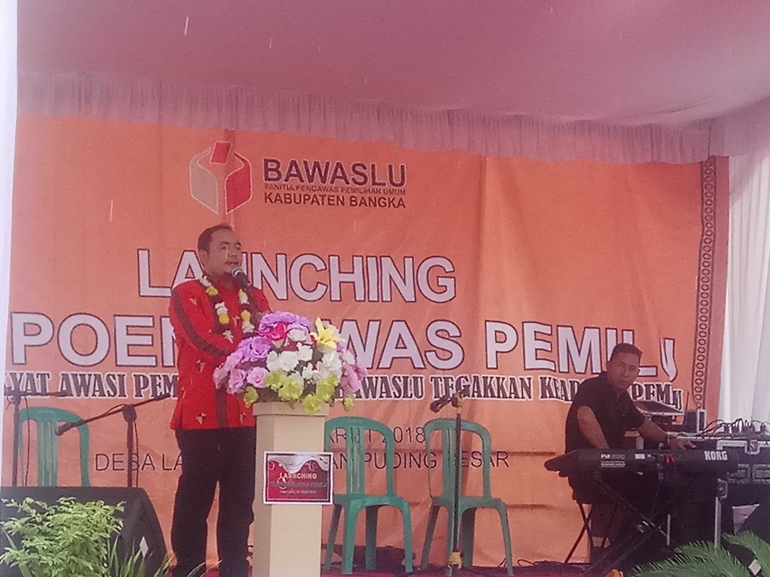 Launching kampung awas pemilu di desa Nibung, kecamatan Puding Besar, kabupaten Bangka (dokumentasi pribadi) 