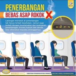 Perhatikan bahwa penerbangan bebas asap rokok. (Sumber Instagram @djpu151)