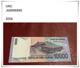 Uang dengan nomor istimewa dalam kondisi Unc. (Prima) ditawarkan Rp500.000 (Foto: Irwan F)