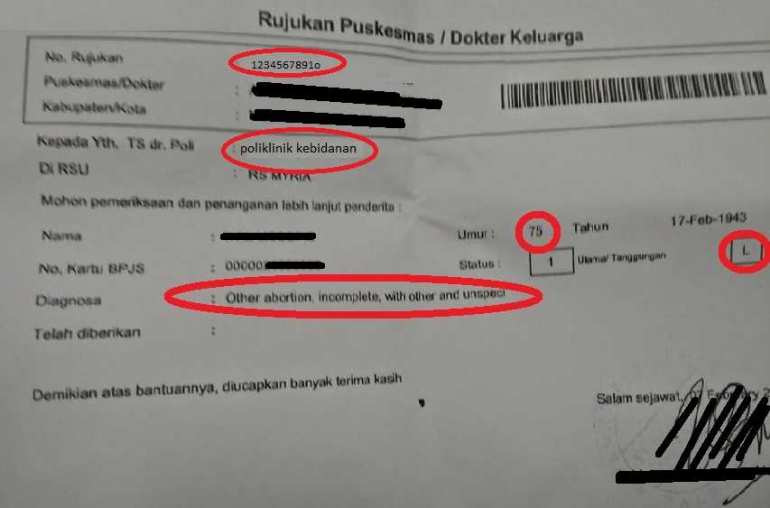 Contoh rujukan ke kebidanan yang nomornya sama dengan nomor ke penyakit dalam (dok.pri)