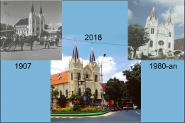 Gereja Hati Kudus/Gereja Kayutangan dalam tiga masa (grafis pribadi)