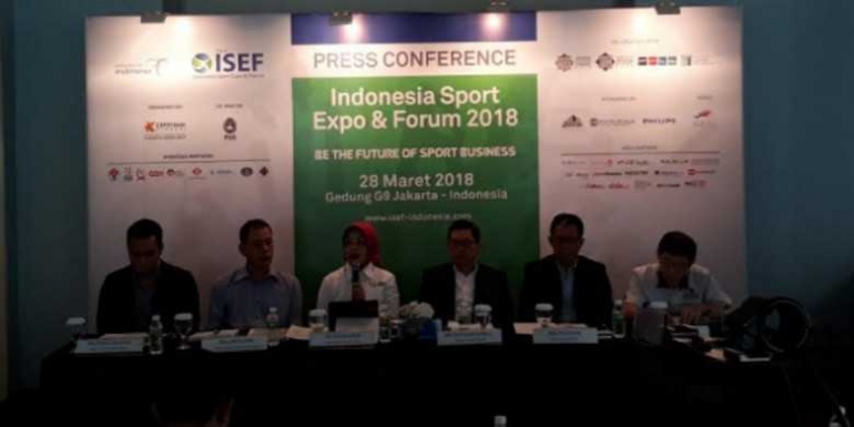 Sesi jumpa pers pembukaan pameran Indonesia Sport Expo and Forum (ISEF) 2018 di Gedung G9, Tebet, Jakarta Selatan, Rabu (28/3/2018) | Mochamad Hary Prasetya/ BolaSport.com