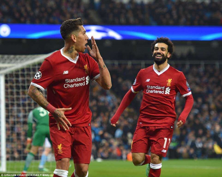 (Pemain Liverpool merayakan keberhasilan mengalahkan Man City/sumber foto dilansir dari Dailymail)