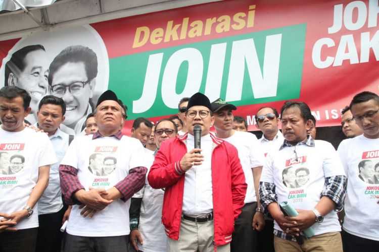 Ketua Umum PKB Muhaimin Iskandar meresmikan posko JOIN, Jokowi-Muhaimin di kawasan Tebet, Jakarta, Selasa (10/4/2018).(KOMPAS.com/Ihsanuddin) 