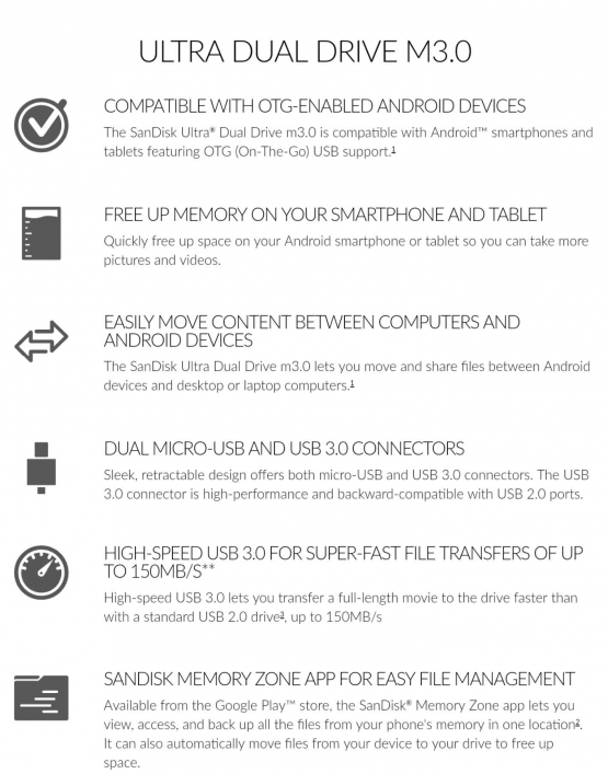 Spesifikasi SanDisk Ultra Dual Drive m3.0 (Sumber: SanDisk.com)