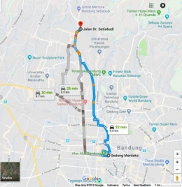 Rute dari Gedung Merdeka, Jalan Asia Afrika menuju ke Jalan Setiabudi. (Sumber: Google Maps)