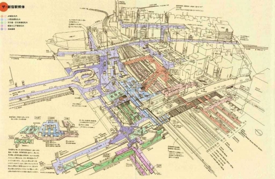Konsep komprehensif antara system stasiun kereta dan terminal bus serta pertokoan, kuliner dan perkantoran di Shinjuku .....www.ys.navi.com