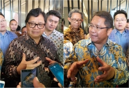 menteri Perindutrian Airlangga Hartarto dan Mentri Kominfo Rudiantara saat wawancara dengan awak media dan blogger - dokpri