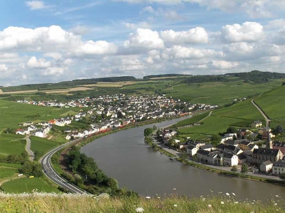 Desa Nittel (kiri) dan Luxembourg (kanan) yang dibelah sungai Mosel. Foto oleh Tobias Beck (sumber: commons.wikimedia.org)