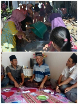 (Foto atas) para kemenakan sedang berkumpul (foto bawah) tradisi mulang pinyanda yang sedang berlangsung. Dok. Hafiful Hadi, 2018