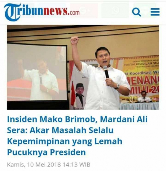 PKS. Mardani Ali Sera yang absurd waton njeplak politis. sumber tribunews