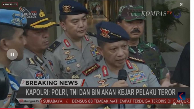 Kapolri Jenderal Tito Karnavian bersama Panglima TNI Jenderal Hadi Tjahjanto. Sumber gambar: screenshot Kompas TV 