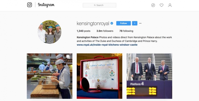 Akun Instagram Kensington Royal, yang memublikasikan semua kegiatan Prince Harry, Catherine, Prince Harry, dan nantinya Meghan Markle. | Sumber: dok. pribadi