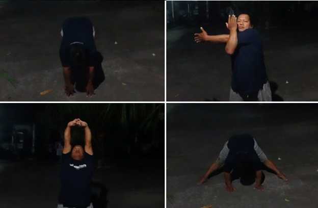 Melakukan peregangan atau olahraga agar badan tidak kaku (Sumber: dokumen pribadi)Â