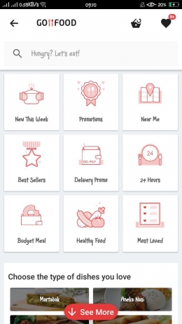 Halaman Muka Go-Food pada Gojek App. (Dok. Pribadi)