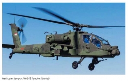 Deskripsi : Helikopter serbu Apache telah memiliki atribut TNI-AD di ekor I Sumber Foto : reportasenews