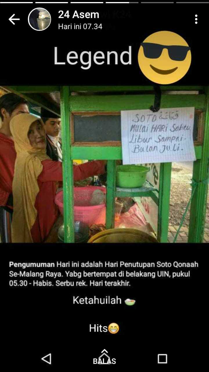 Pengumuman soto qonaah libur tersebar ke semua pelanggannya (dok. Laili Annajla)