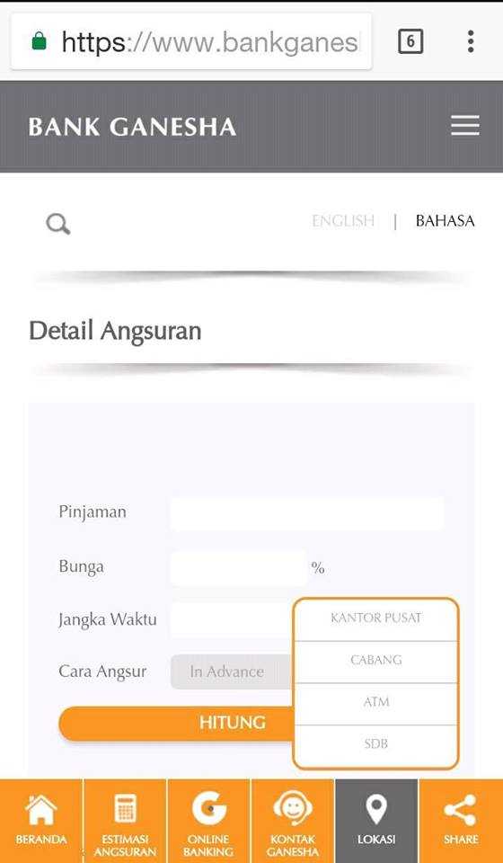 Tampilan laman resmi bank Ganesha via mobile. Doc:Pribadi.