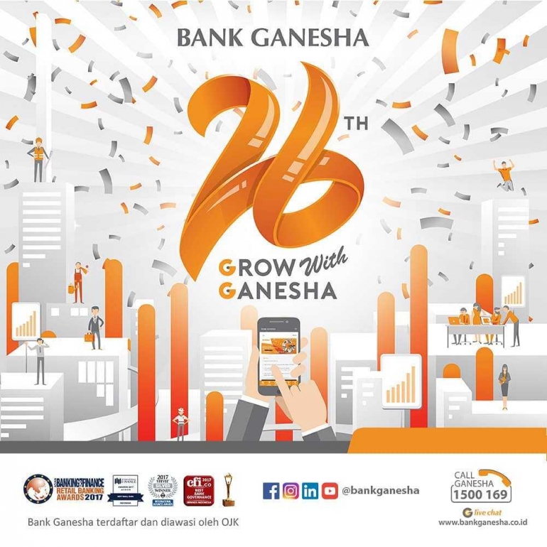 Di usia 26 tahun, Bank Ganesha telah mendapatkan kepercayaan dari nasabah dan pengakuan berbagai pihak melalui banyaknya penghargaan yang diterima/Foto: Instagram Bank Ganesha