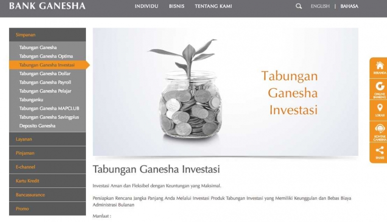 Produk Investasi. Doc:Laman web bank Ganesha.