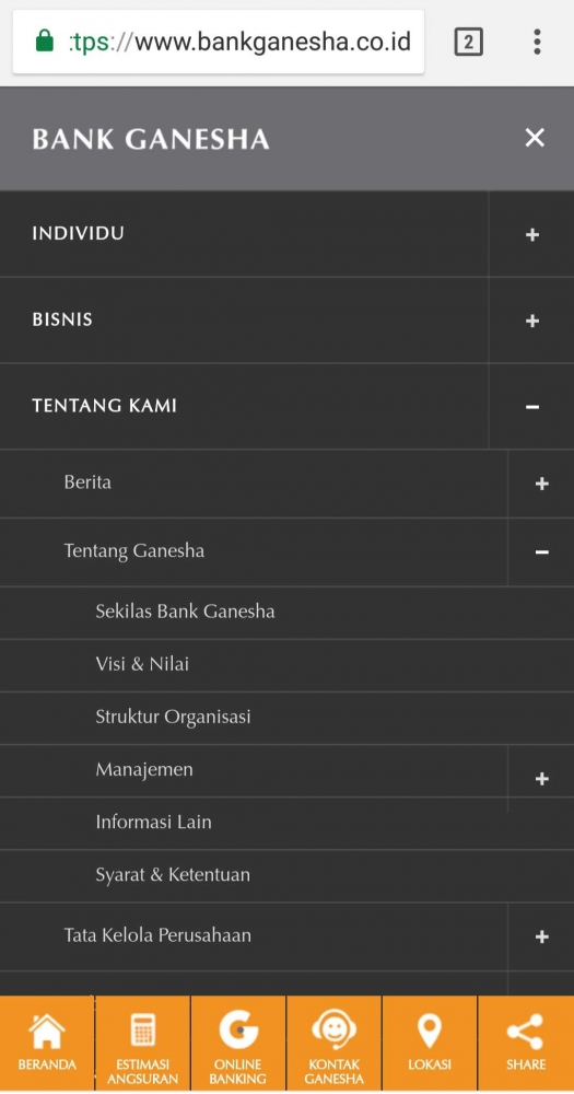 Deskripsi : Mendapatkan Informasi tentang Profil Bank Ganesha pun mudah I Sumber Foto : Screenshoot Coorporate Website Bank Ganesha