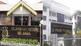 foto kiri Kantor Kejari Belawan, foto kanan Kantor PDAM Tirtanadi di Medan.