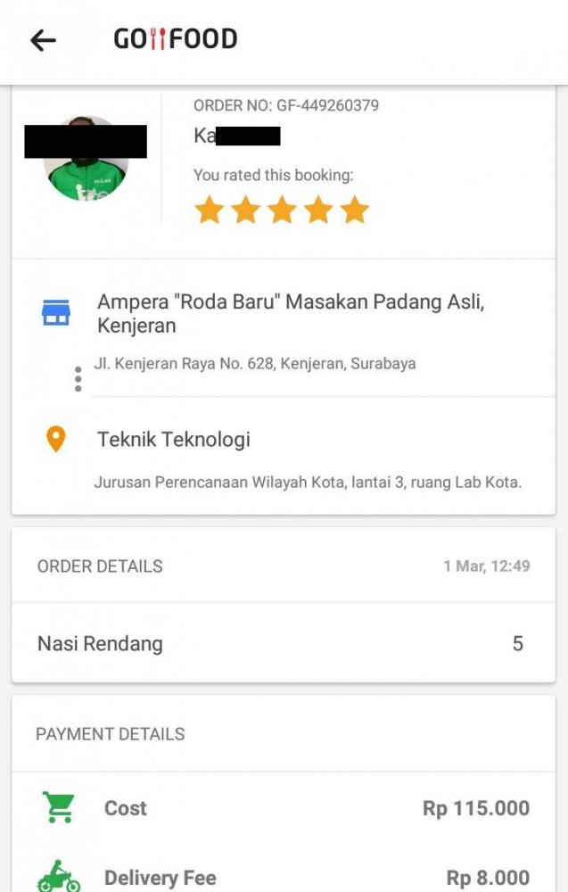 Screenshot 1 pesanan via GOFOOD/ Dokpri