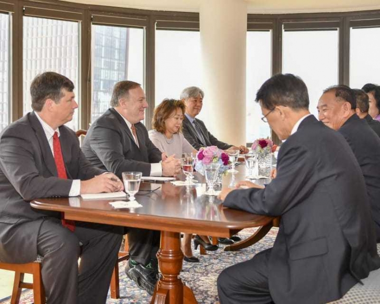 Mike Pompeo bertemu dengan utusan Presiden Kim di New York (Photo: Mike Pompeo Twitter)