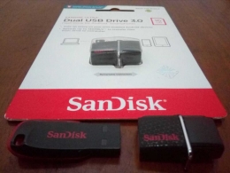 SanDisk Cruzer Blade 8 GB (kiri) dan SanDisk Ultra Dual USB Drive 3.0 (kanan) (Foto: Prattemm)