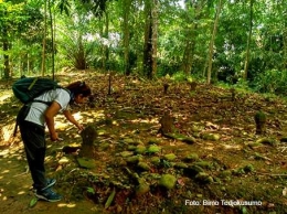 Memperhatikan bentuk nisan kuno di Situs Garisul, Kampung Garisul, Desa Kalong Sawah, Kec. Jasinga, Kab. Bogor
