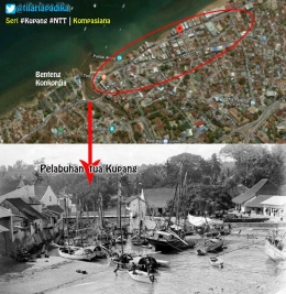Kawasan pertokoan LLBK/Kota tua Kupang. Diolah dari google map dan Collectie Tropenmuseum Haven van Kupang.