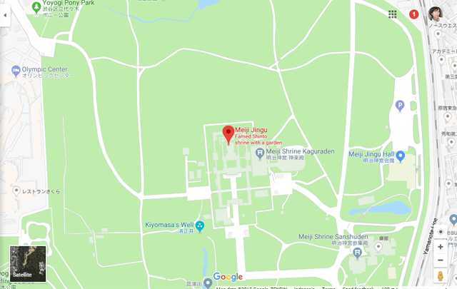 www.google.co.id | Ini peta kompleks Kuil Meiji Jingu, yang dikelilingi oleh hutan kota buatan