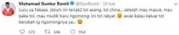 tangkapan Layar Cuitan GunRomli