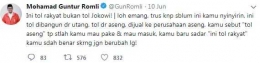 tangkapan Layar Cuitan GunRomli