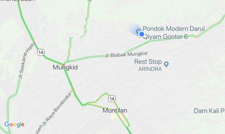 Sumber foto: google map, titik biru menunjukkan lokasi kampung Gadingsari, Sawangan, Magelang. 