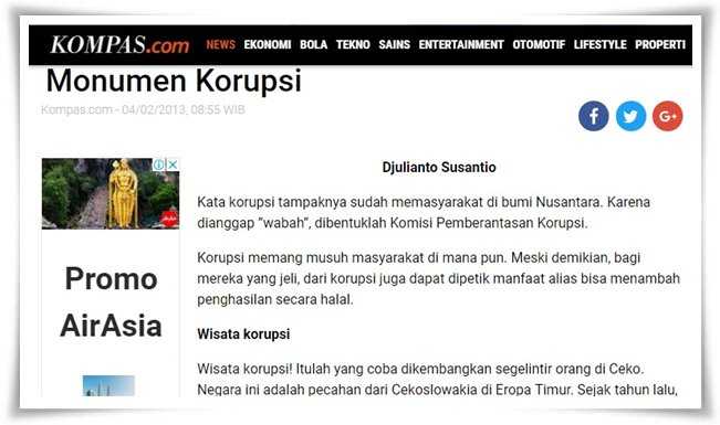 Tulisan saya di Kompas cetak dimasukkan ke dalam kompas.com (Dokpri)