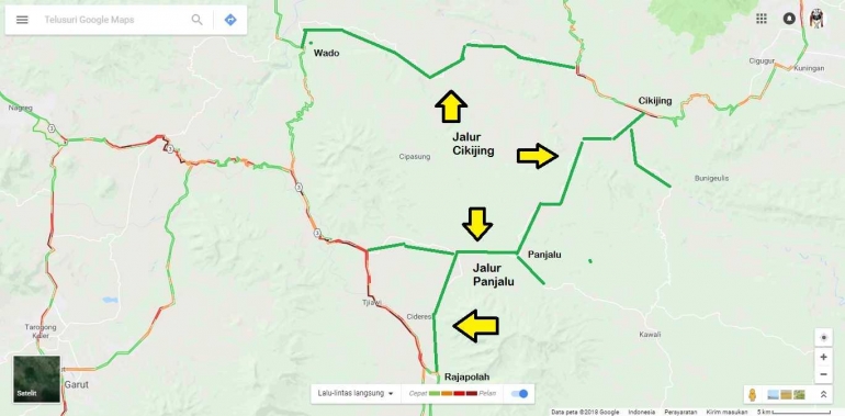 Peta Jalur Alternatif Cikijing (Dokpri-edit Google Maps)