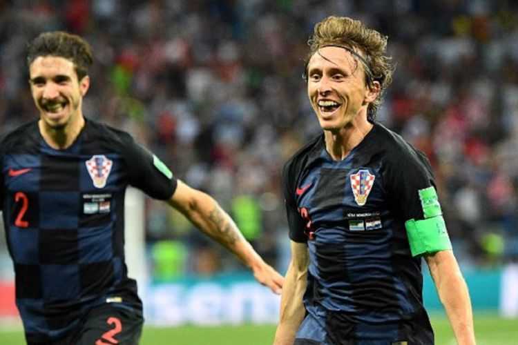 Luca Modric selepas mencetak gol ke gawang Argentina (Gambar Kompas.com)