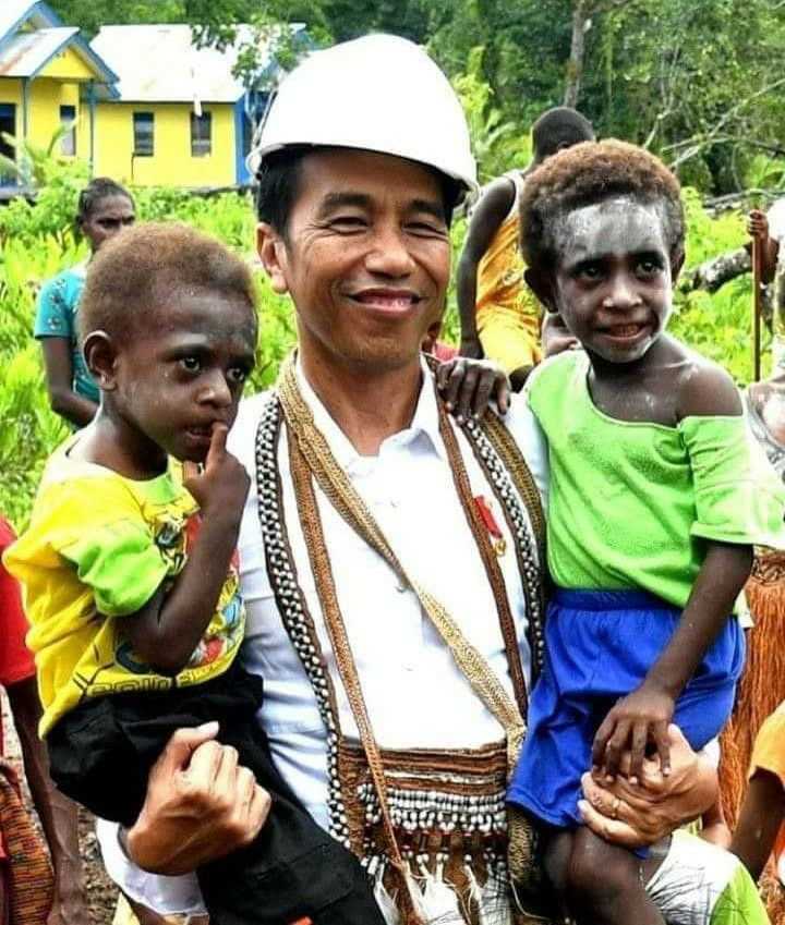 Presiden Jokowi menggendong anak Papua (dennysiregar.com)