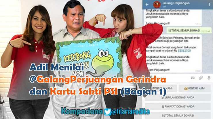 Kartu Sakti Tsamara PSI dan GalangPerjuangan Prabowo Gerindra [ilustrasi diolah dari partaigerindra.or.id, twitter/tsamaradki, liputanriau.com]