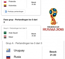 Jadwal pertandingan Piala Dunia Sepakbola 2018 pada Senin besok, 25 Juni 2018. (Foto: diolah dari google.com)