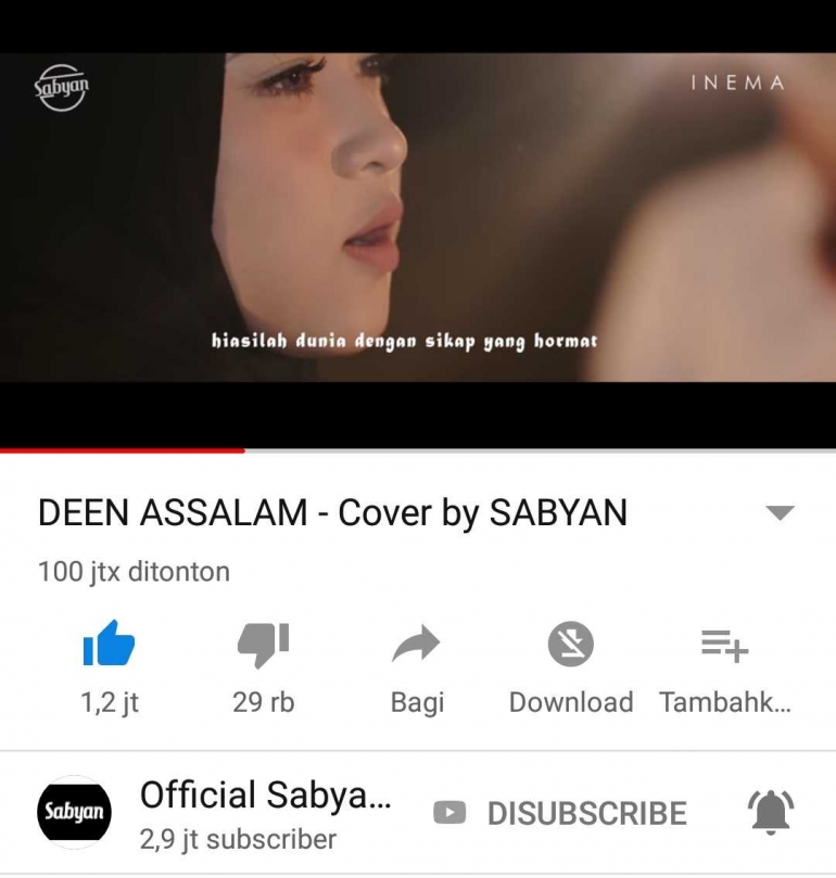 Screenshoot YouTube Official Sabyan Gambus - 