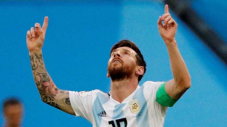 Messi merayakan golnya ke gawang Nigeria/Foto: Hindustan Times