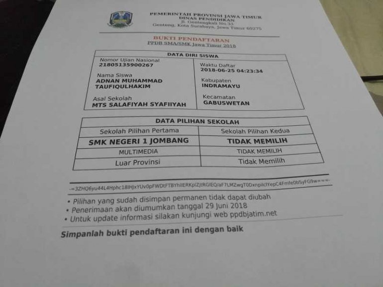 Bukti Pendaftaran secara online (Dokumen Didno)