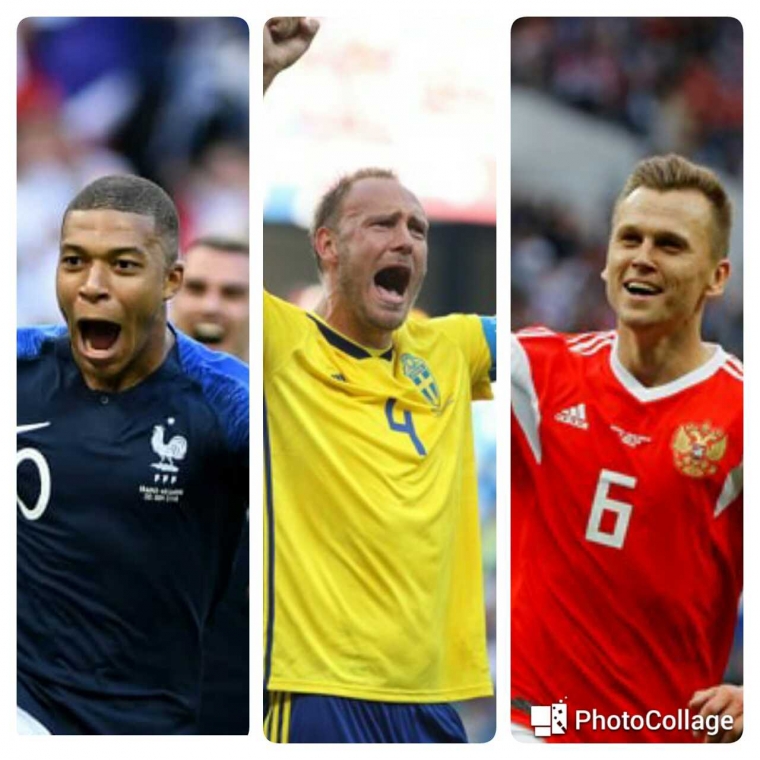 Mbappe(kiri),Granqvist(tengah), dan Cheryshev(kanan) tiga marksman terbaik di Perempat Final Piala Dunia 2018(FIFA.com)