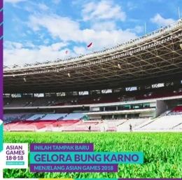 Tampak baru Stadion Utama Gelora Bung Karno dengan ground protection yang menggantikan rumput untuk menyukseskan acara pembukaan dan penutupan Asian Games 2018. Gambar diunduh dari akun resmi Instagram milik Asian Games 2018.