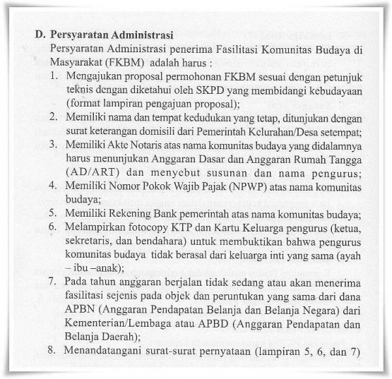 Petunjuk teknis bantuan pemerintah Fasilitasi Komunitas Budaya di Masyarakat (Kemdikbud, 2018)