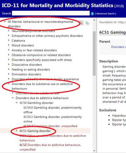 Gaming disorder, diolah dari tangkap layar. Sumber: icd.who.int.