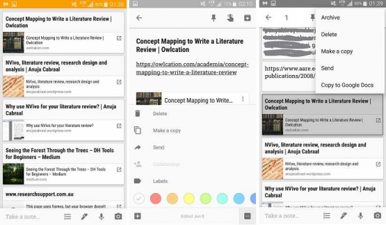 Tampilan Google Keep dan menunya (dokpri)