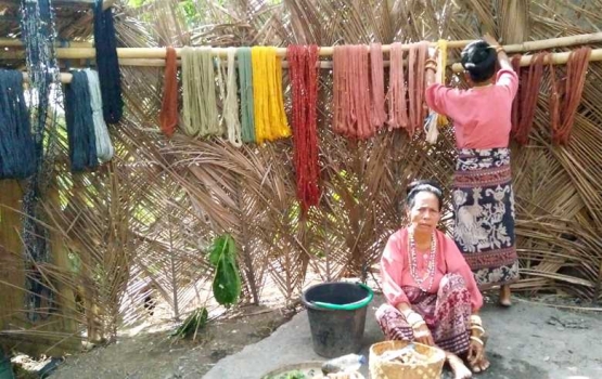 Warna-warni benang yang diperoleh dari pewarnaan menggunakan bahan-bahan alami (eco color). Menjadikan industri tenun ikat sebagai pekerjaan ramah lingkungan karena tidak menggunakan pewarna bahan kimia. (Foto: Gapey Sandy)